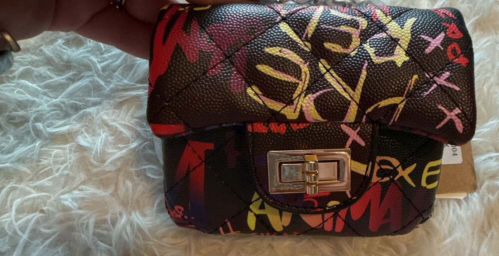 Bam Forever Graffiti Print Quilted Mini Shoulder Bag with Gold Chain